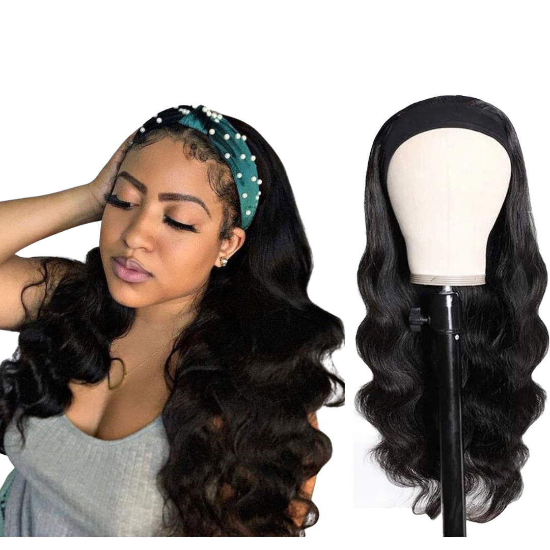Human Hair Clip-In Bangs with Body Wave Headband Wig, Reusable Body Wave HeadBand Wigs Human Hair Glueless None Lace Wigs  main image 4