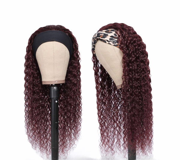 99J Deep Wave Burgundy Headband Wig